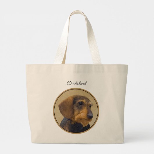 Teckel Schilderen Wire-haired Black & Tan Dog Art Grote Tote Bag (Achterkant)