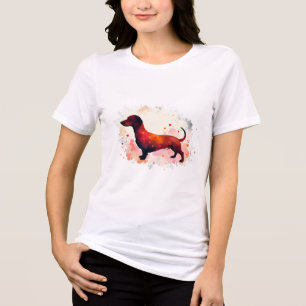 Teckel silhouet met roze en rode harten Tri-Blend shirt