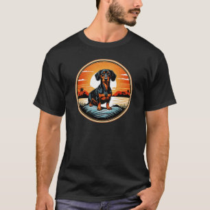Teckel tegen een zonsondergang Retro T-shirt