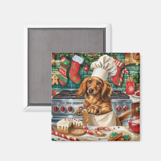Teckel Vakantie Bakken: Feestelijke Kerst Magneet (Voorkant / Achterkant)