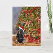 Teckel Waterverf onder de kerstboom Kaart (Voorkant)