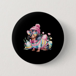Teckel Weiner Hond Bloemen Eieren Paasdag Hond Lo Ronde Button 5,7 Cm
