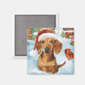 Teckel Winter Wonderland Christmas Joy Magneet (Voorkant / Achterkant)