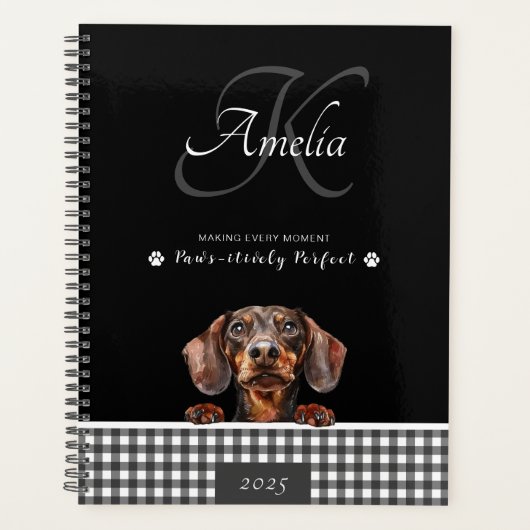 Teckel Zwart Wit Plakken Custom Planner (Voorkant)