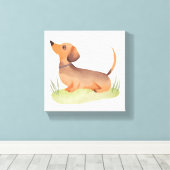 teckelhond | Schattigee hond Waterverf Canvas Afdruk (Insitu (Houten vloer))