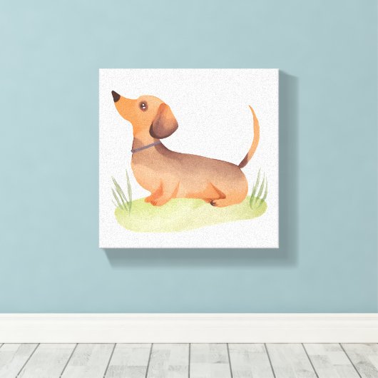 teckelhond | Schattigee hond Waterverf Canvas Afdruk (Insitu (Houten vloer))