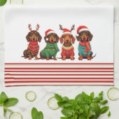 Teckels in Antlers & Santa Hats: Kerstmis Theedoek (Gevouwen)