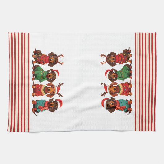Teckels in Antlers & Santa Hats: Kerstmis Theedoek (Horizontaal)