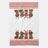 Teckels in Antlers & Santa Hats: Kerstmis Theedoek (Verticaal)