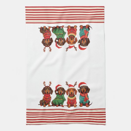 Teckels in Antlers & Santa Hats: Kerstmis Theedoek (Verticaal)