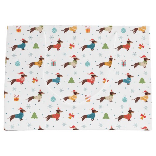 Teckels in Christmas Sweaters Patroon Groot Cadeauzakje (Voorkant)
