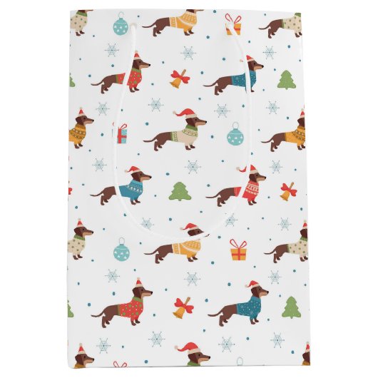 Teckels in Christmas Sweaters Patroon Medium Cadeauzakje (Voorkant)