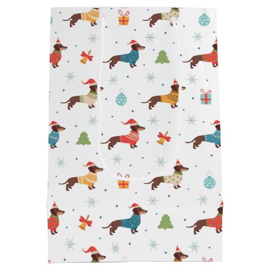 Teckels in Christmas Sweaters Patroon Medium Cadeauzakje (Achterkant)