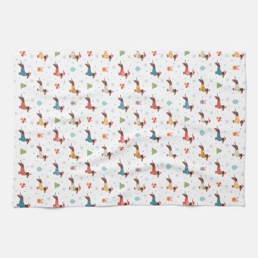 Teckels in Christmas Sweaters Patroon Theedoek (Horizontaal)
