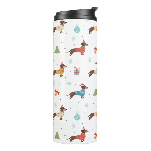 Teckels in Christmas Sweaters Patroon Thermosbeker (Gedraaid links)