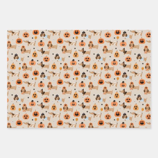 Teckels in Halloween kostuums patroon Inpakpapier Vel (Voorkant 3)