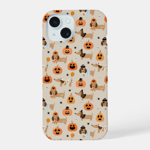 Teckels in Halloween kostuums patroon iPhone 15 Hoesje