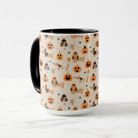 Teckels in Halloween kostuums patroon Mok (Voorkant links)