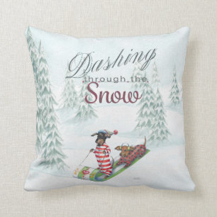 Teckels se précipitant par le coussin de neige