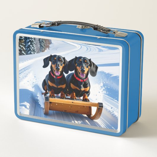 Teckels Sled Ride Metal Lunch Box (Achterkant)
