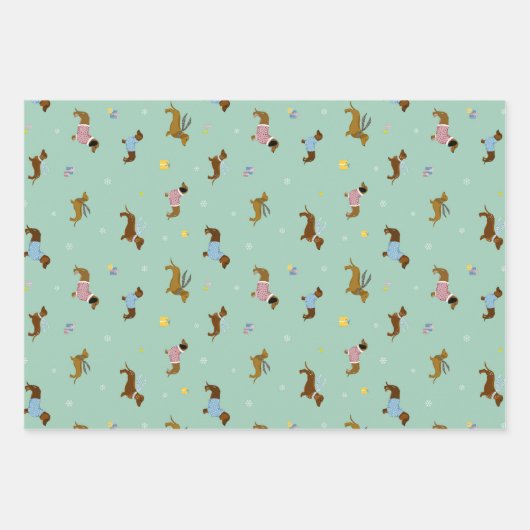 Teckels Sneeuwvlokken Geschenken Pastel Inpakpapier Vel (Voorkant 3)