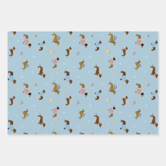 Teckels Sneeuwvlokken Geschenken Pastel Inpakpapier Vel (Voorkant)