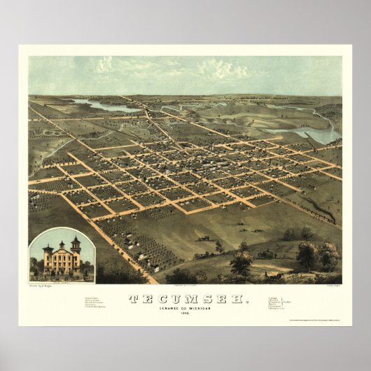 Tecumseh, MI Panorama Map - 1868 Poster (Voorkant)