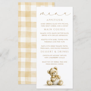 Teddbeer Bruine Gingham Patroon Menukaarten Menu