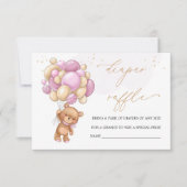 Teddbeer Roze Ballonnen Luier Raffle Uitnodiging (Voorkant)