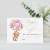 Teddbeer Roze Ballonnen Luier Raffle Uitnodiging (Staand voorkant)