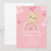 TEDDDDY BEAR BABY SHOWER ROSE INVITATION (Devant / Derrière)