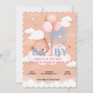 TEDDDDY BEAR PEACH COULEUR BABY SHOWER INVITATION