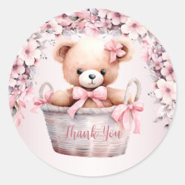 Teddibeer Baby Meisje Roze Bloemen Feest Elegant Ronde Sticker