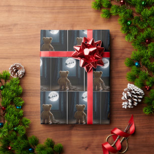 Teddibeer die Kerstman en rendieren bekijkt Cadeaupapier