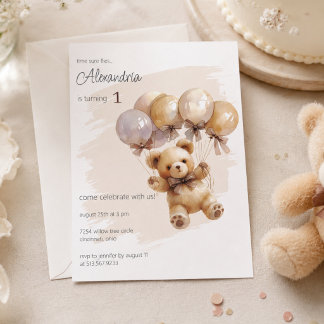 Teddibeer en ballonnen verjaardagsfeestje  kaart