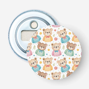 Teddibeer en bloemen button flesopener
