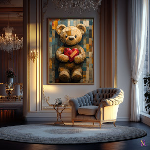 Teddibeer met Hart in Glas-in-Loodstijl Poster