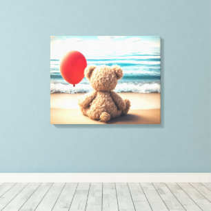 Teddibeer Met Rode Ballon Canvas Afdruk