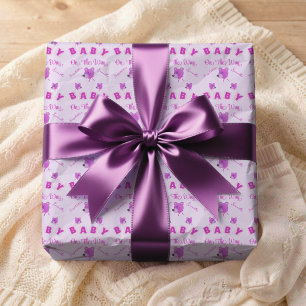 Teddibeer Met Roze Paarse Tekst Baby Shower Cadeaupapier