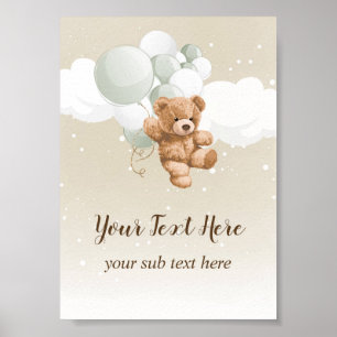 Teddibeer met saliegroen ballonnen tafelbordje poster
