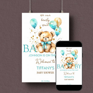 Teddibeer nauwelijks wachten babyshower welkomstbo poster