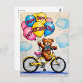 Teddibeer op fiets met ballonnen briefkaart (Voorkant / Achterkant)