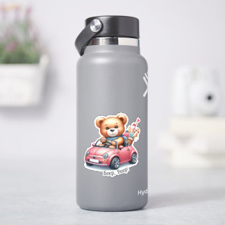 Teddibeer rijdt in een cabriolet sticker