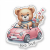 Teddibeer rijdt in een cabriolet sticker (Voorkant)