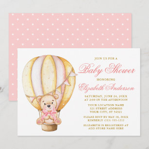 Teddibeer Roze Strik Luchtballon Stippen Baby Show Kaart