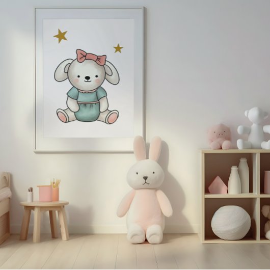 Teddy avec robe et ruban Poster