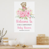 Teddy Baby shower fille rose ours Affiche de bienv (Cuisine)