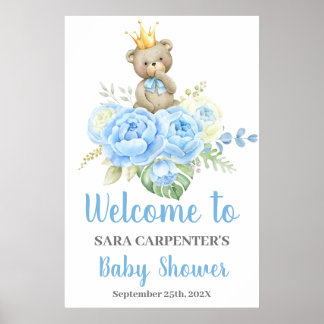 Teddy Baby shower Garçon Bleu Ours Affiche de bien