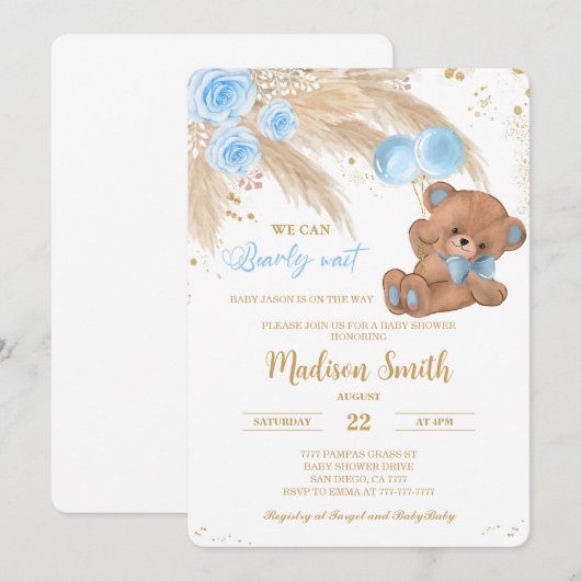 Teddy Baby Shower Invitations (Devant / Derrière)