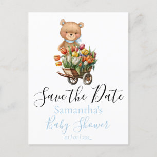Teddy Baby shower Rustic Flora Save the Date Briefkaart